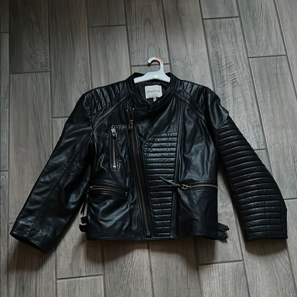 Munthe Black Leather Jacket for Women